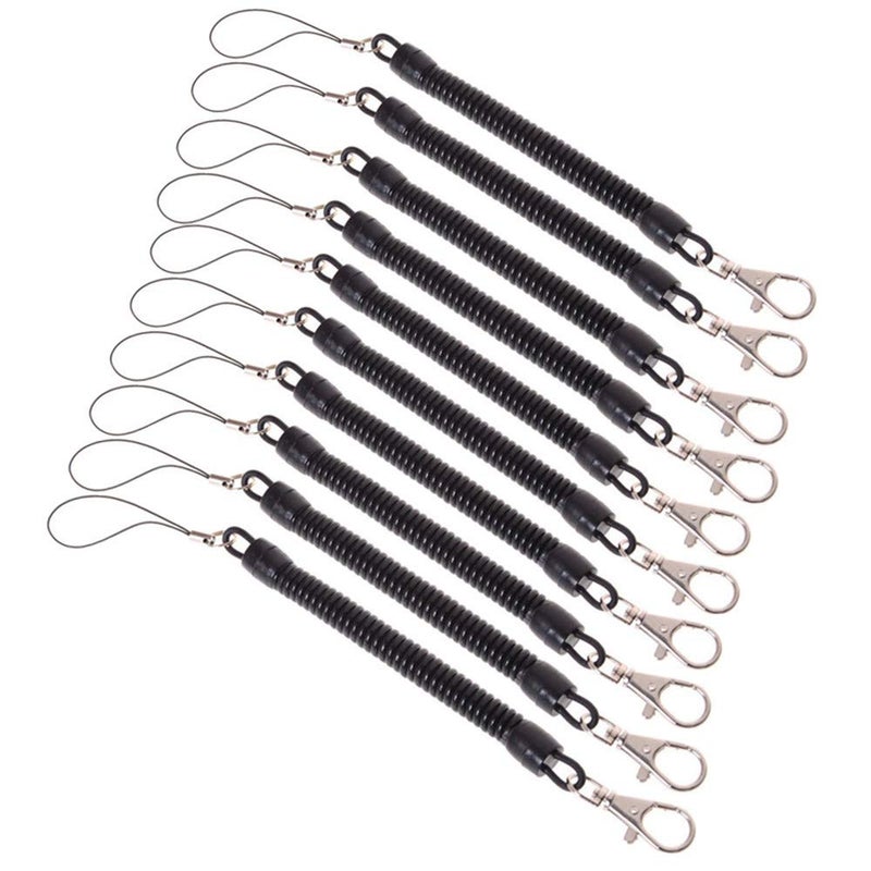 Funny live 10 Pcs Spring Rope Keychains Black Spring Stretchy Coil Cord Strap Keychain Cellphone Snap Hook Cord Retractable Key Ring with Metal Lobster Clasp (Black) - Image 1